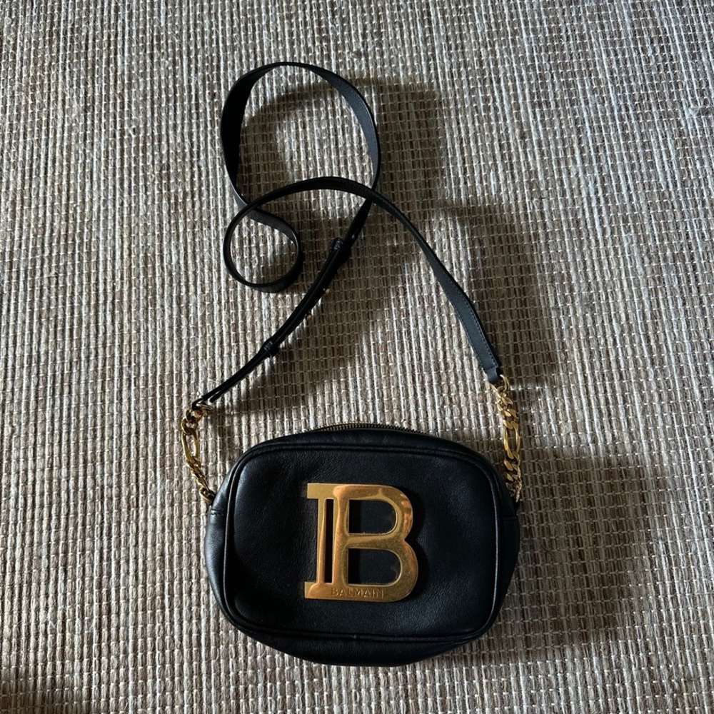 Balmain Black Crossbody Bag with Gold Logo